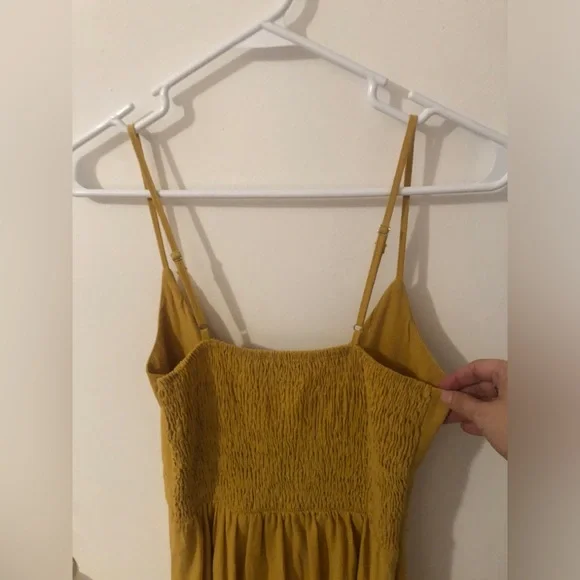 Hello Molly Mustard yellow Tie-Front Boho Cotton Midi Dress size small - Picture 5 of 9